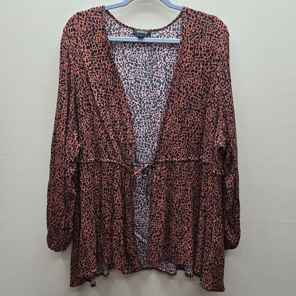 Torrid Leopard Animal Print Tie Front Rayon Kimono Cardigan Brown Black Size 4X - Picture 1 of 8